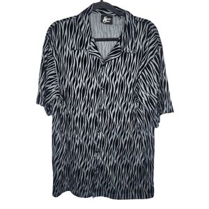 Vintage Y2K Street Culture Flames AOP Velvet Button Down Shirt Size XL Black